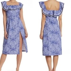 RED CARTER Port Floral Off Shoulder Midi Dress Wedding Guest Boho Feminine